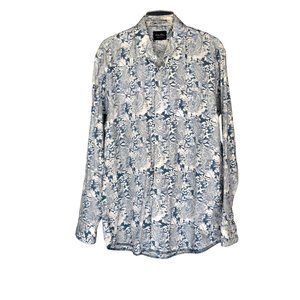 Men's Vintage Indigo Palms Denim Company Blue  Floral Dress Shirt Size L